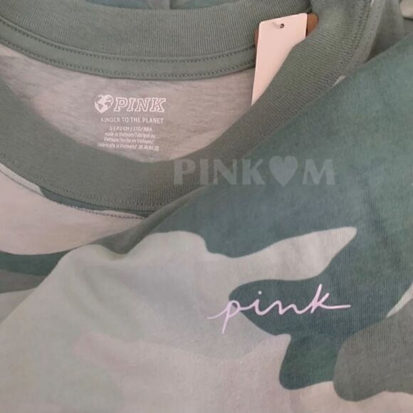 VS PINK Varsity Short Sleeve Crew Tee S/P Green Camo - Picture 3 of 4